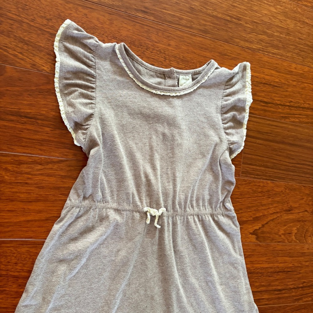 Y2K Babydoll Ruffle Sleeve Lace Trim Knit Dress Grey Fairy Cottagecore Boho